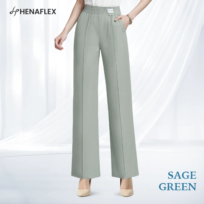 VersaSway - High Rise Elastic Waist Wide Leg Pants with Front Crease