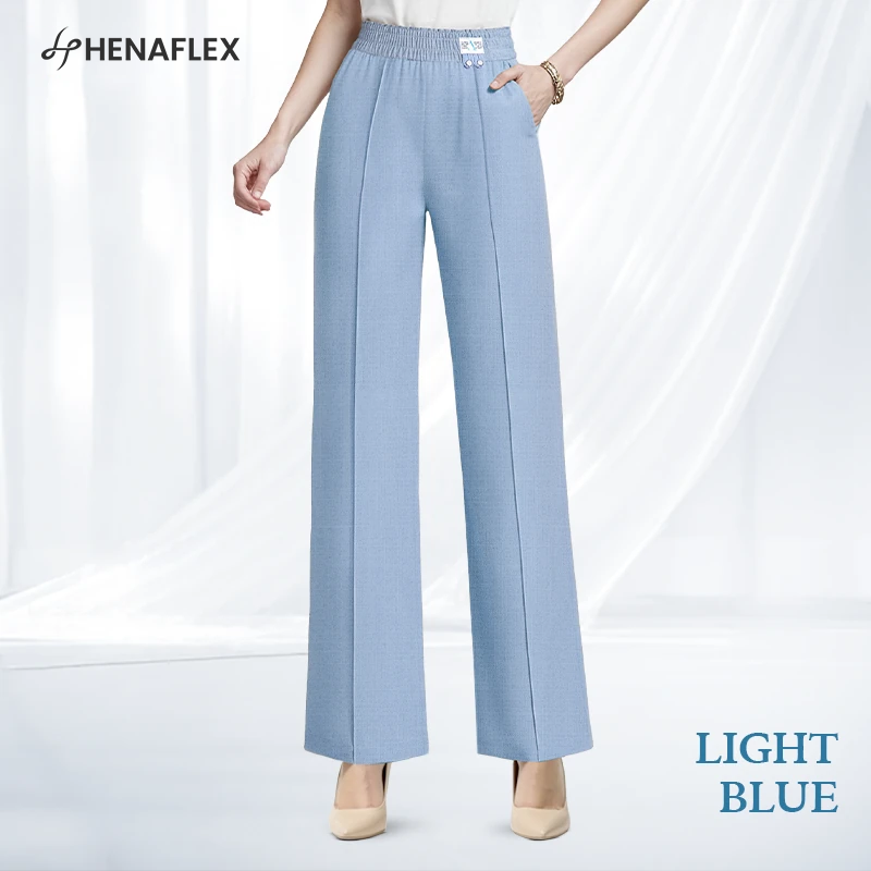 VersaSway - High Rise Elastic Waist Wide Leg Pants with Front Crease