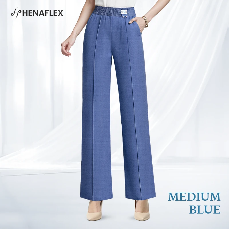 VersaSway - High Rise Elastic Waist Wide Leg Pants with Front Crease