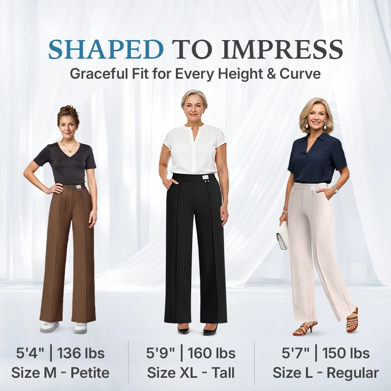 VersaSway - High Rise Elastic Waist Wide Leg Pants with Front Crease