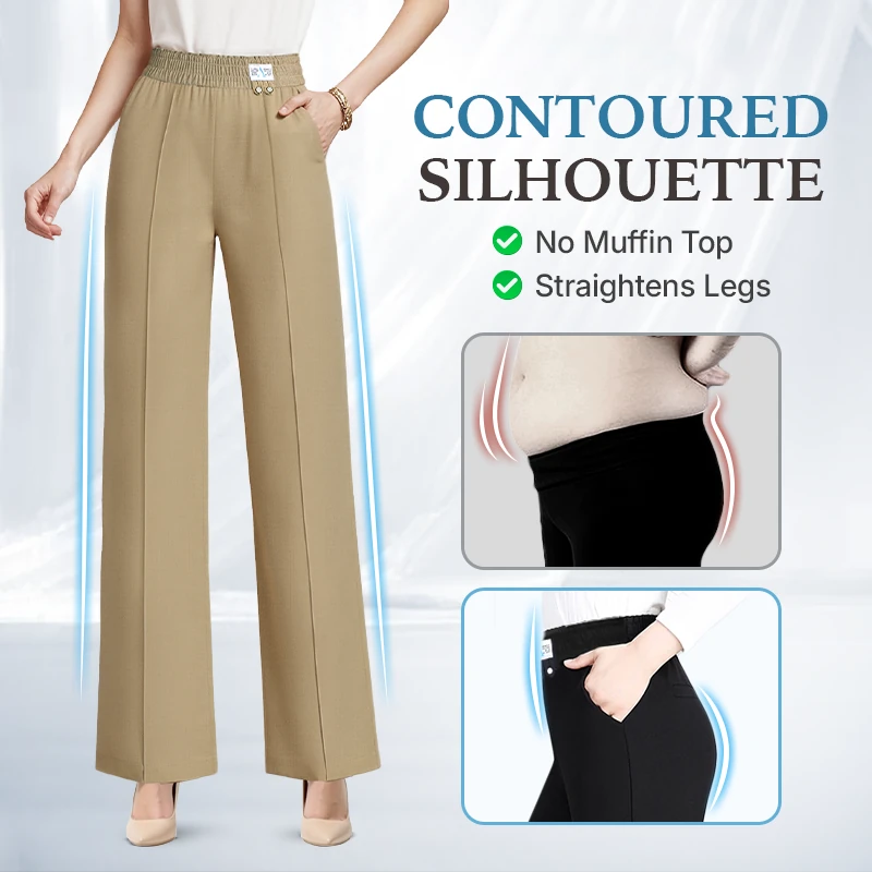 VersaSway - High Rise Elastic Waist Wide Leg Pants with Front Crease