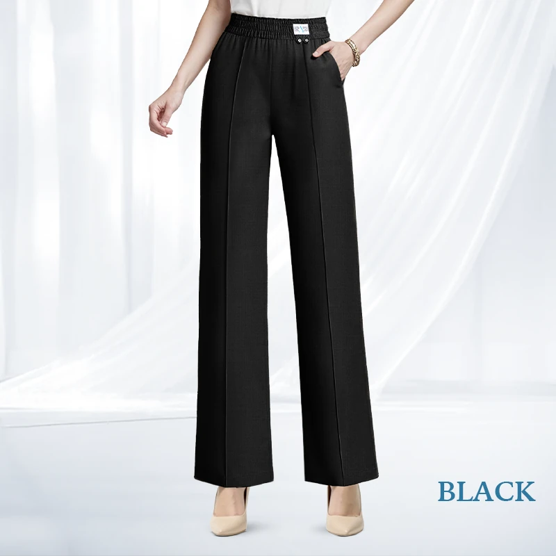 VersaSway - High Rise Elastic Waist Wide Leg Pants with Front Crease