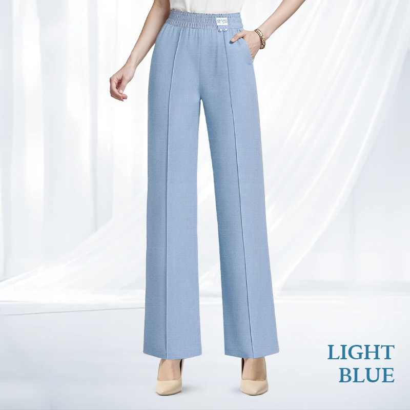 VersaSway - High Rise Elastic Waist Wide Leg Pants with Front Crease