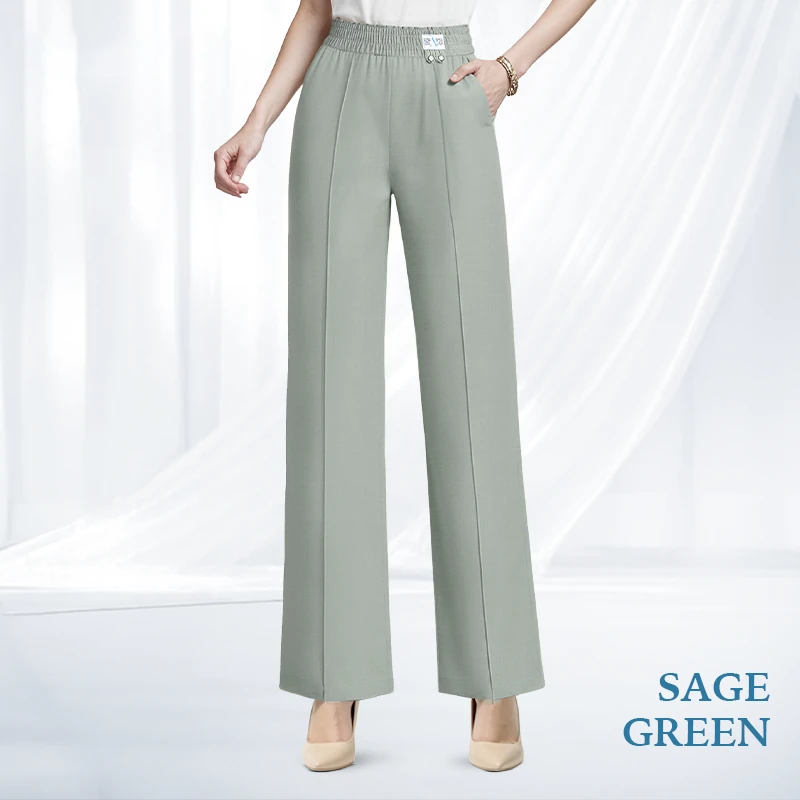 VersaSway - High Rise Elastic Waist Wide Leg Pants with Front Crease