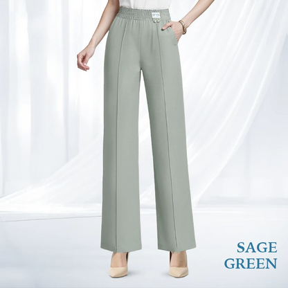 VersaSway - High Rise Elastic Waist Wide Leg Pants with Front Crease