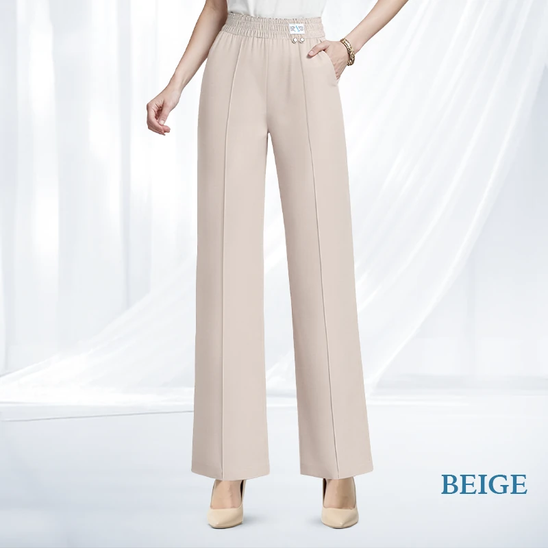 VersaSway - High Rise Elastic Waist Wide Leg Pants with Front Crease