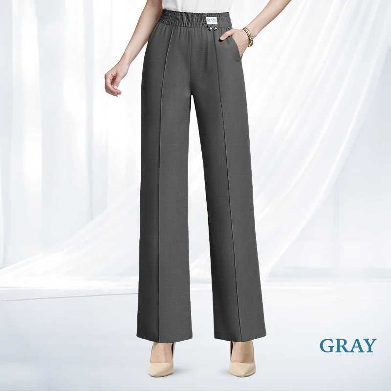 VersaSway - High Rise Elastic Waist Wide Leg Pants with Front Crease